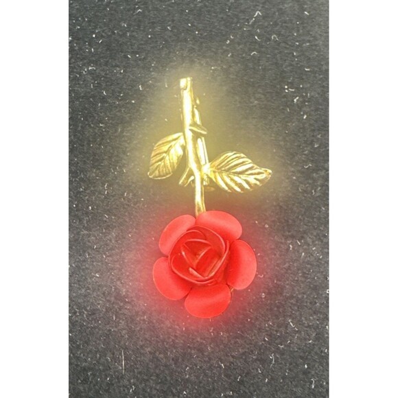 VTG Gold Toned Red Rose Brooch Scarf Pin Jewelry Gift Love - Picture 4 of 6